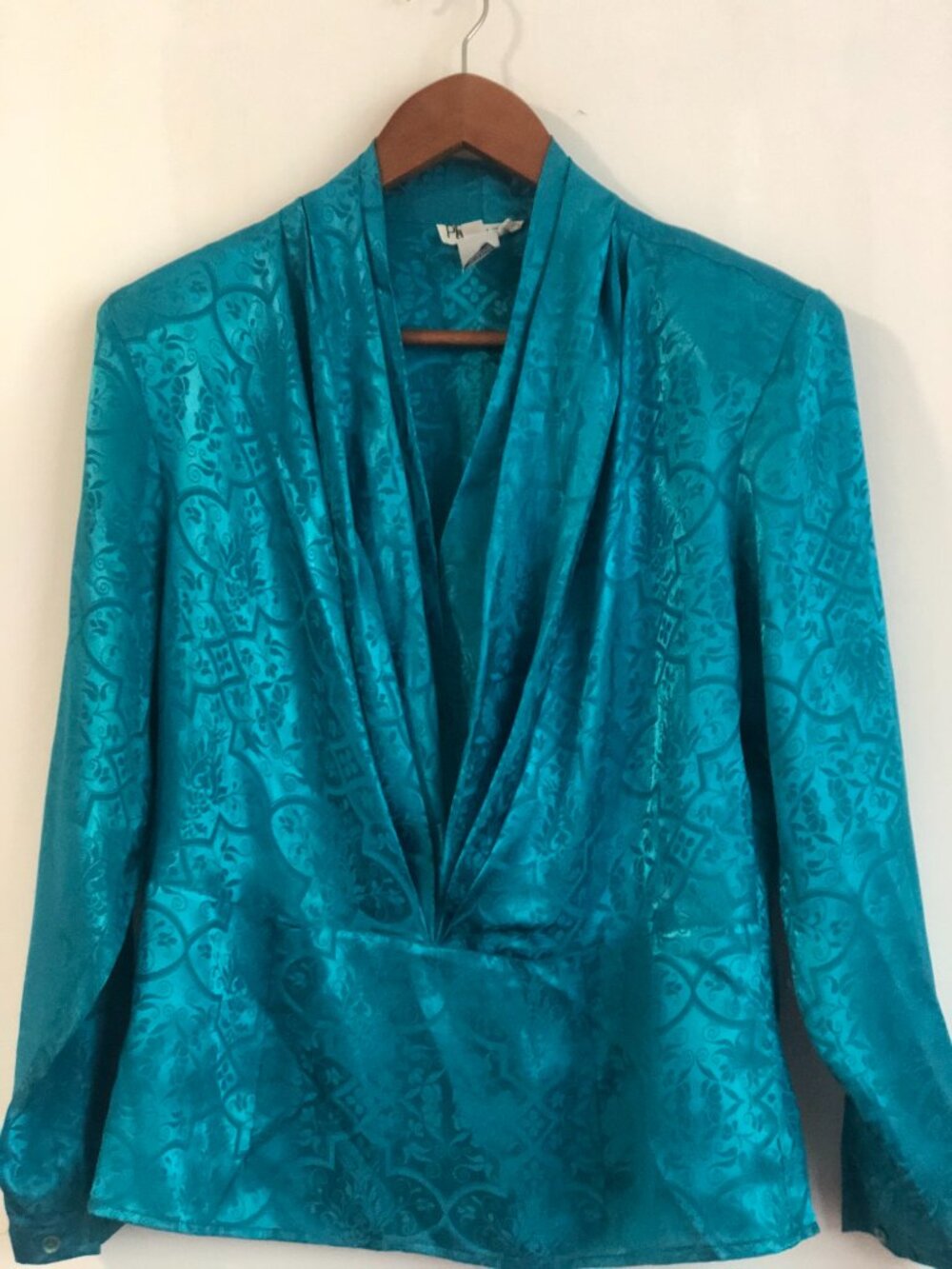 Plymouth! Vintage 80s office Teal Blouse